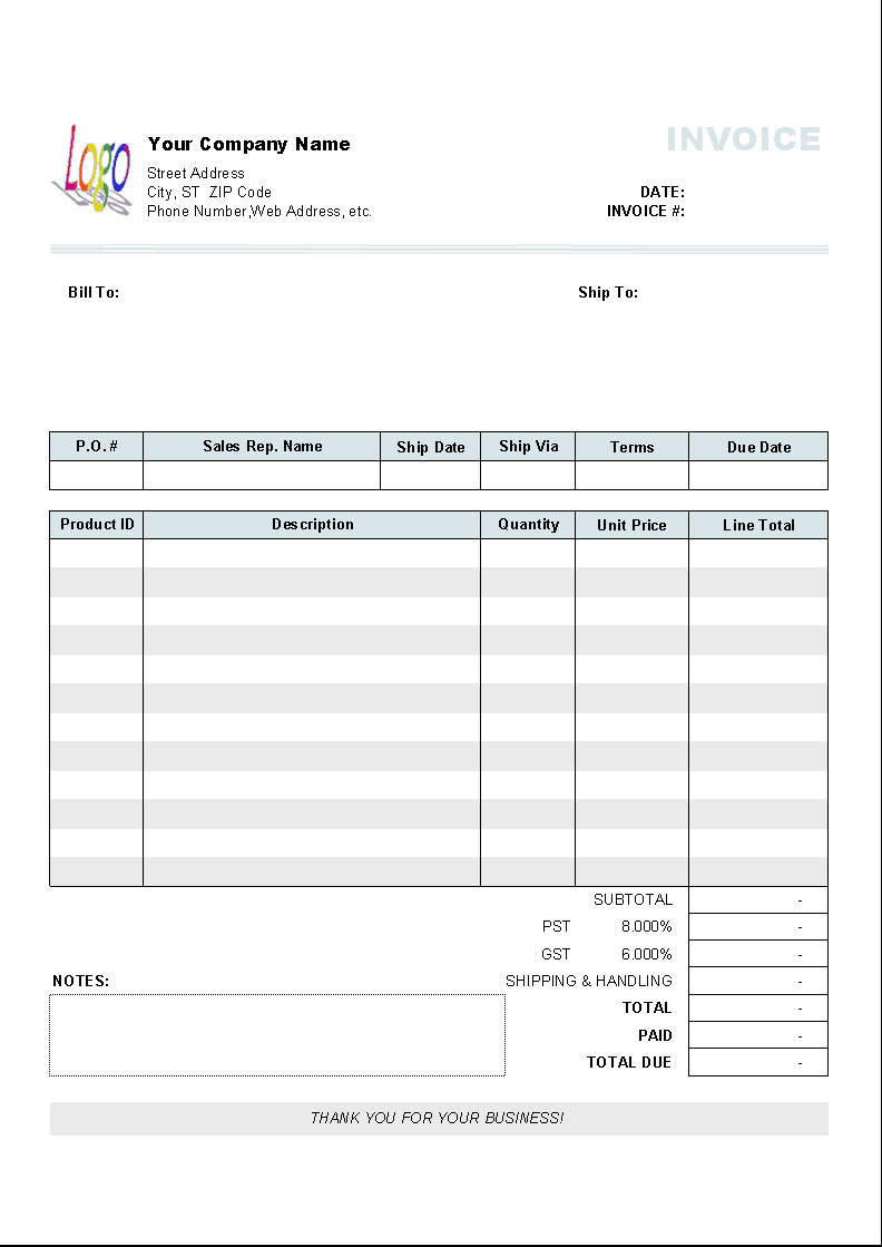 Invoice Templates Word Excel Pdf Formats