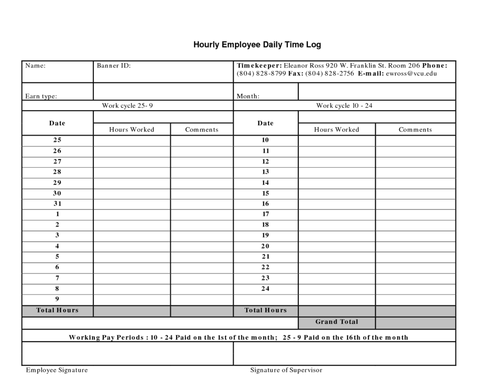 Work Diary Template