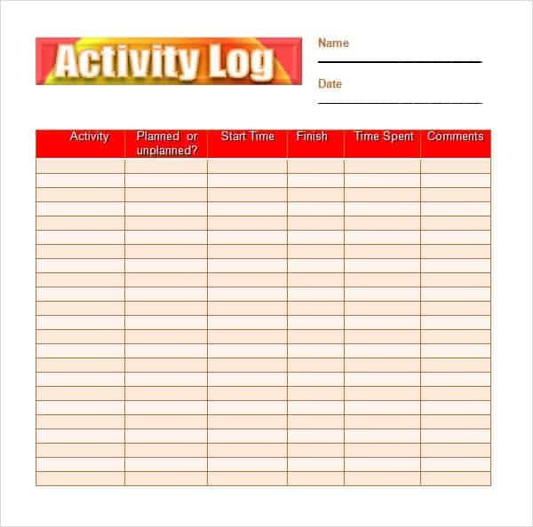 10 Daily Activity Log Templates Word Excel PDF Formats