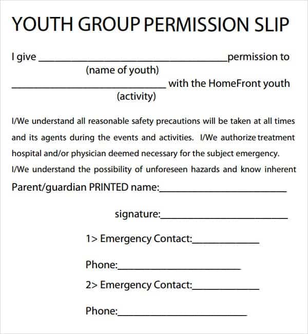 Youth Group Printable Permission Slip Template Printable Templates