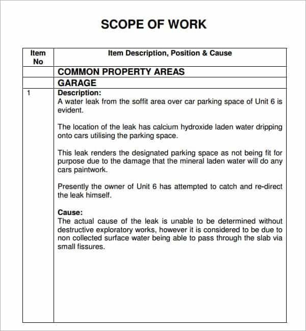 Scope Of Work Template Word Free