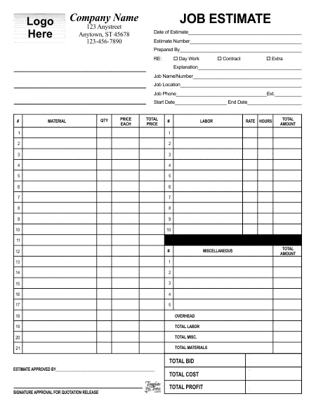 job estimate template 1