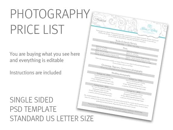 price list template 20