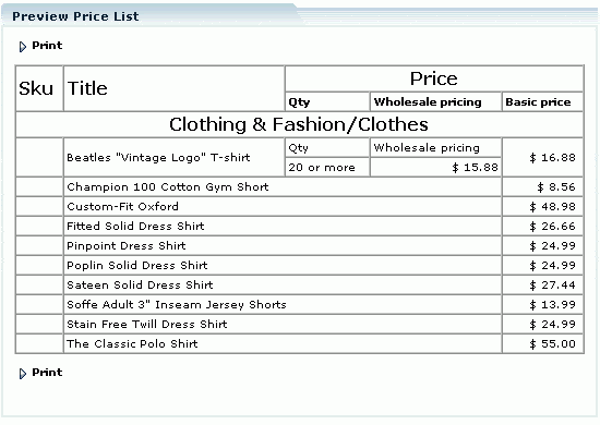 price list template 4