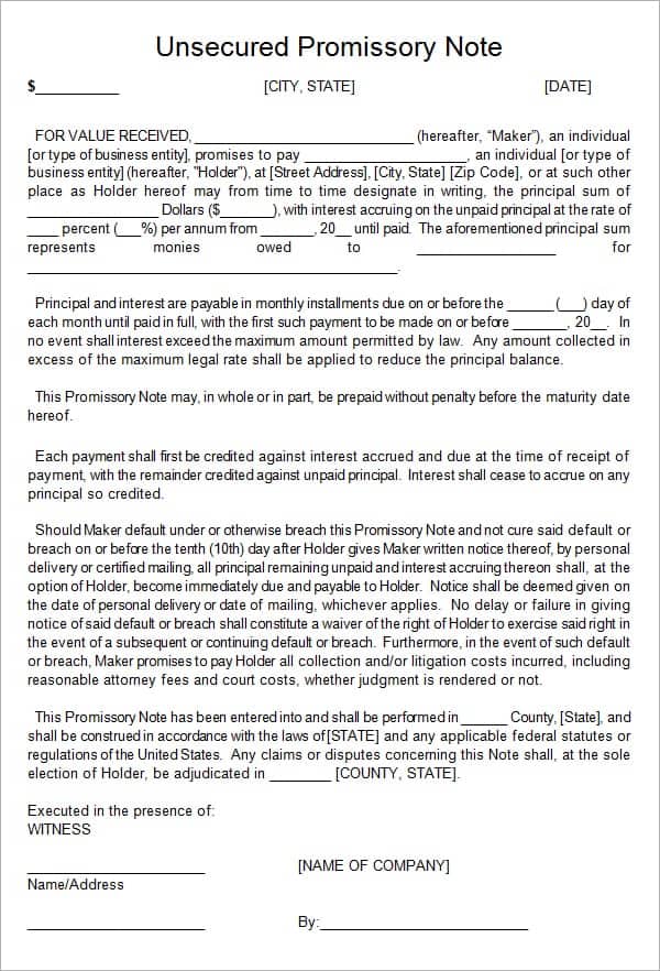 promissory note template doc 12