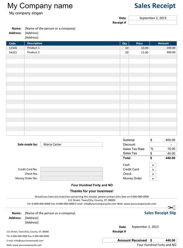 sales receipt template 3