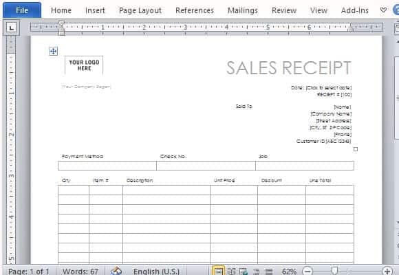 sales receipt template 5