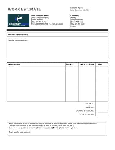 work estimate template 1