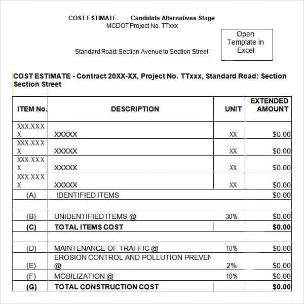 work estimate template 8