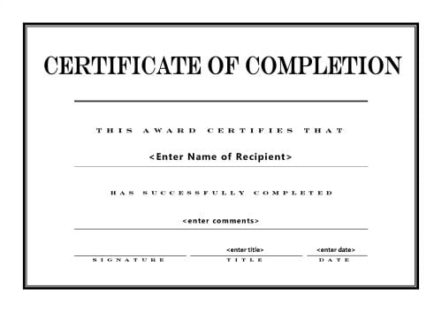certificate of completion template 541