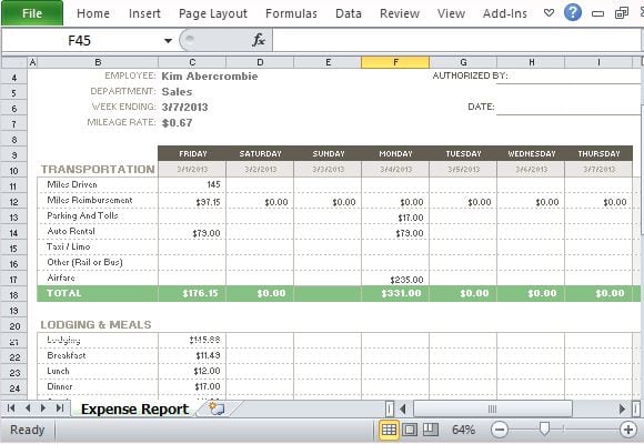 expense report template 54