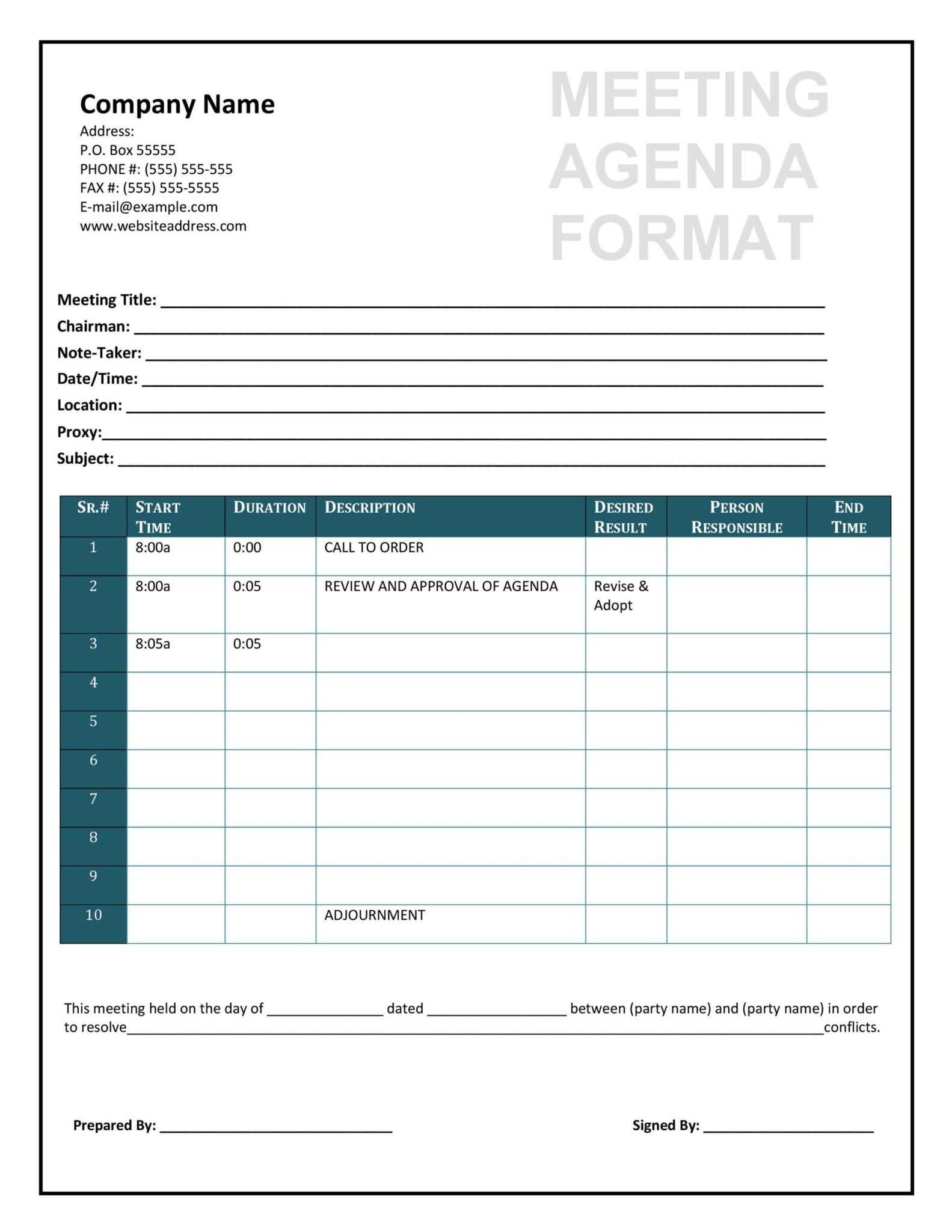 excel meeting agenda template